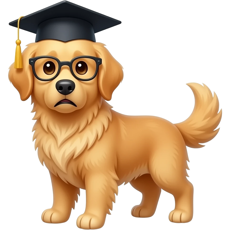 create a golden retriever dog with student glasses and a desperation face. emoji