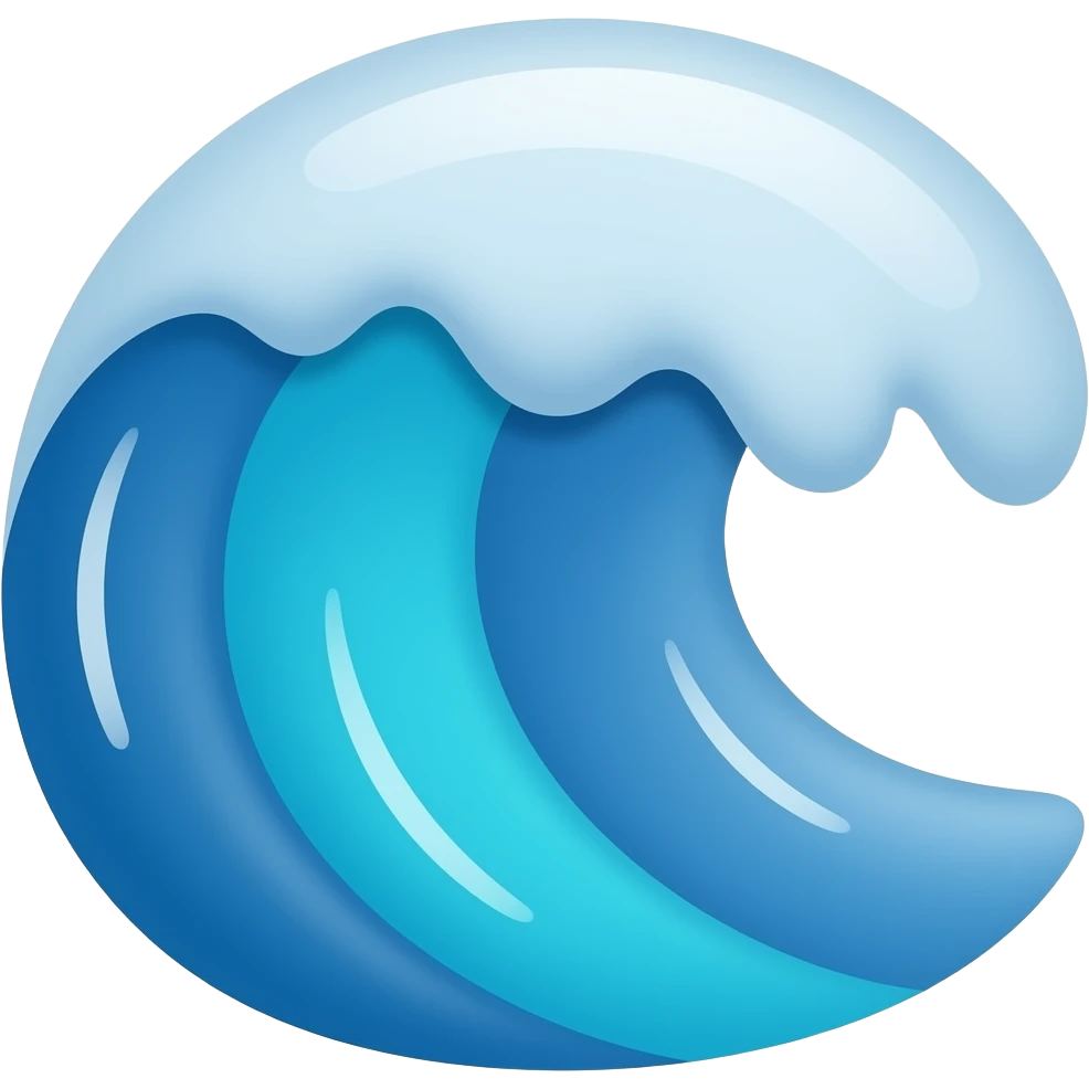 Wave USE COLORS: dark blue, deep blue, sky blue, sea turquoise, celestial white, coastal grey. emoji