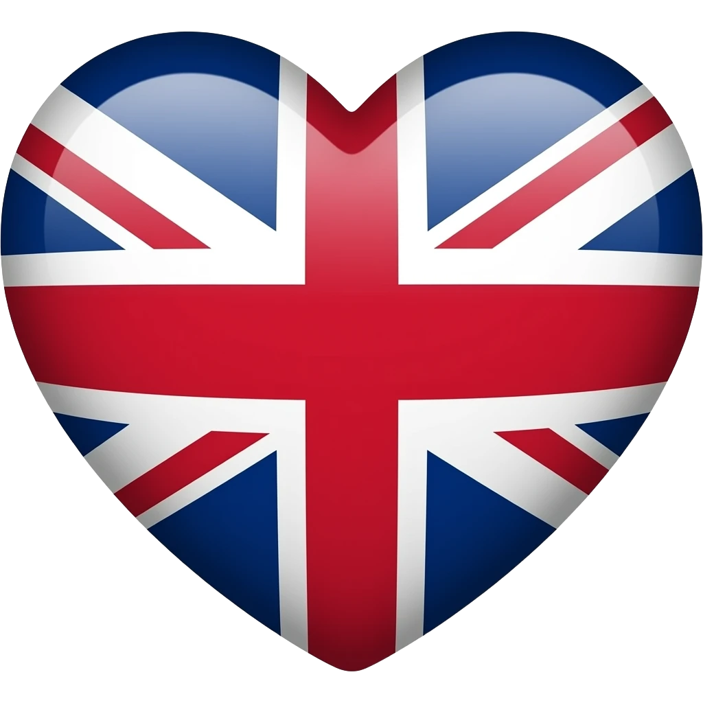 Heart with Union Jack pattern in bold red, blue, and white emoji