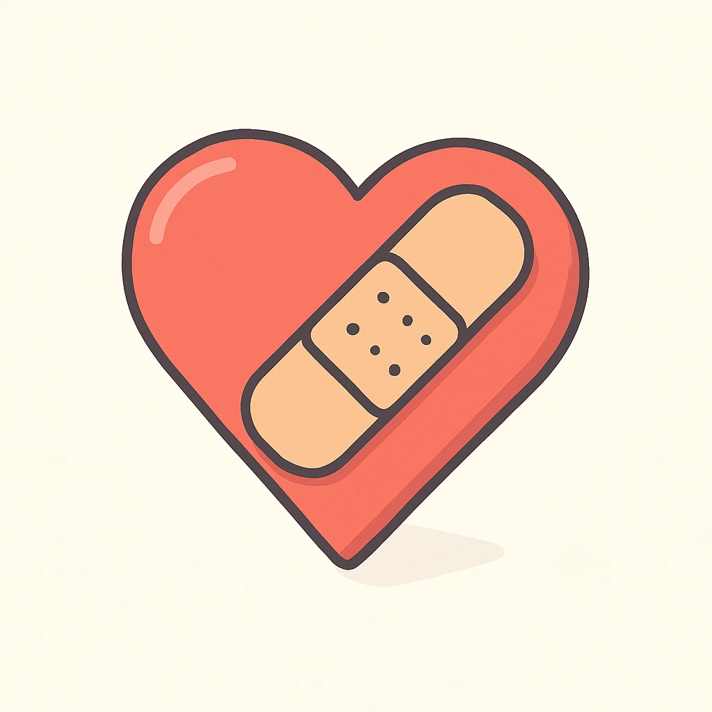 heart with a band-aid, symbol of healing and self-care, 2D isometric style, simple shape, clear shadows and highlights emoji