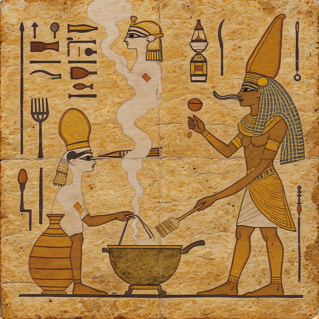 ancient Egyptian cooking scene in hieroglyphic style emoji