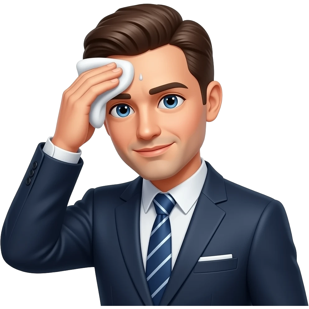 Hombre con traje, tranquilo,secándose el sudor emoji