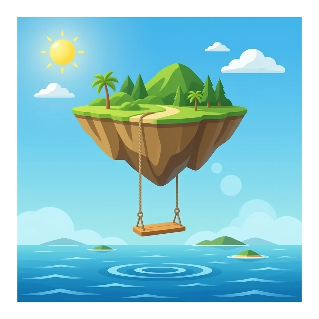 in a turquoise beach island hanging upside down from a swing emoji