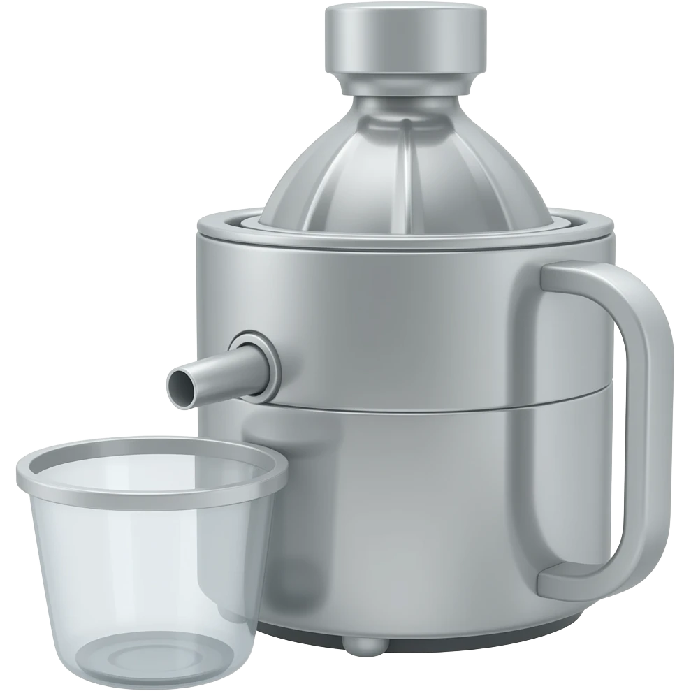 silver cold press juicer with a empty cup in front of the spout emoji