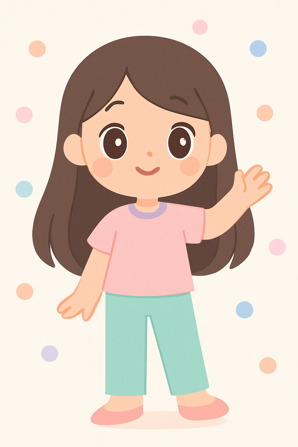 cute brunette girl with long hair, charming and friendly pose, white background emoji