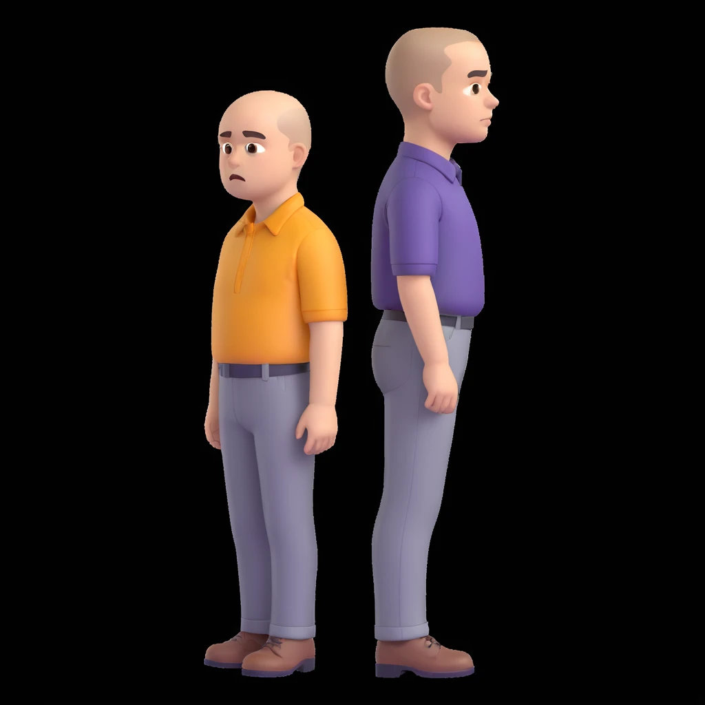 Carl from Sling Blade, serious expression, recognizable features, chin sticking out, slouching posture, no glasses, shirt with collar, three-quarter face angle, entire body visible, standing, head sticking forward, emoji style emoji