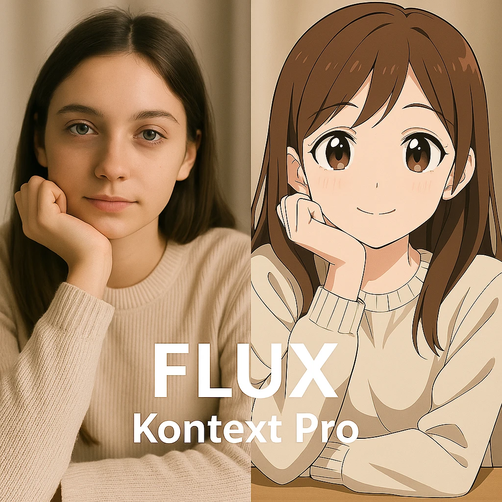replace the logo with the text of "FLUX kontext pro" without black background just text, keep everything else same emoji