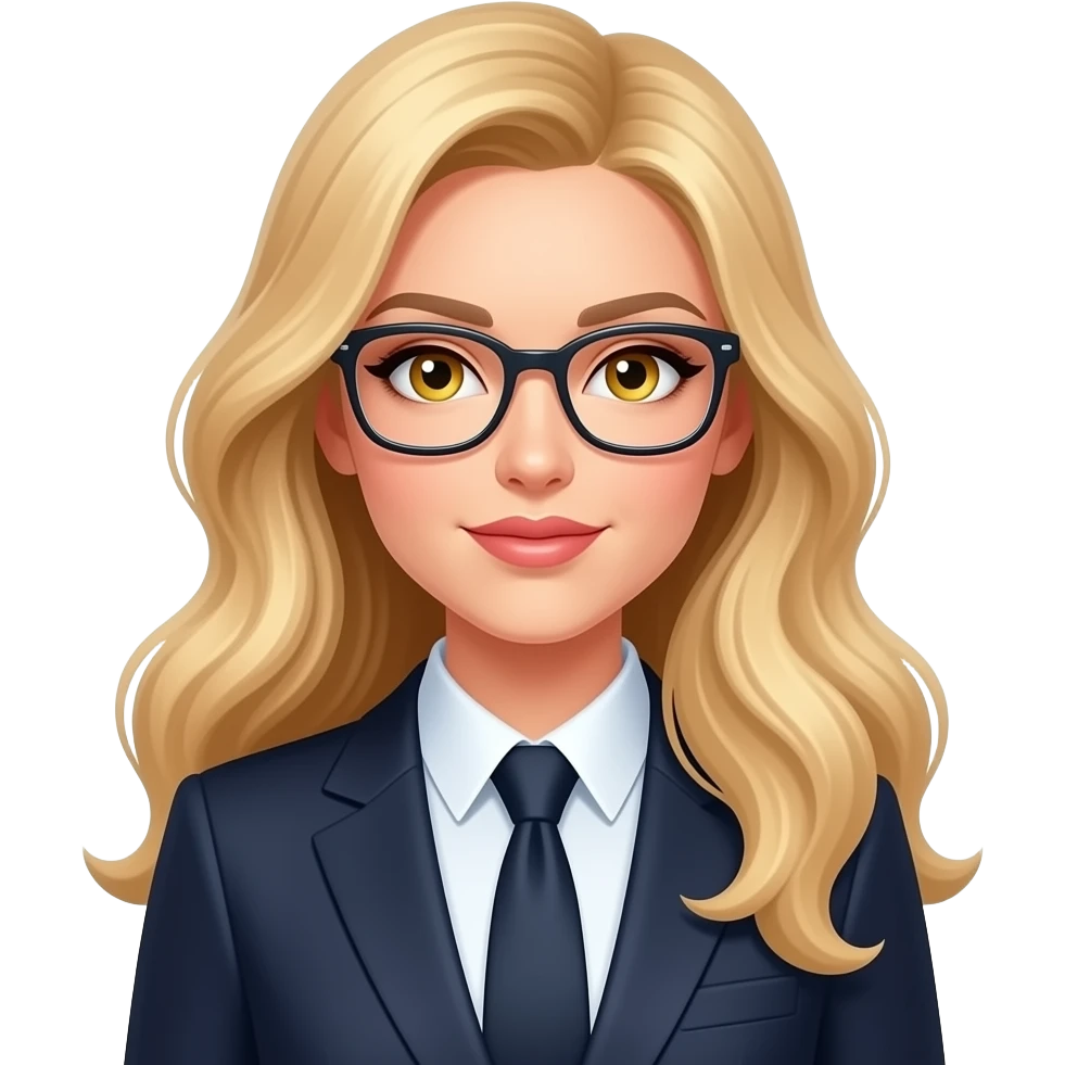 long blonde hair, business woman, gold eyes, glasses emoji