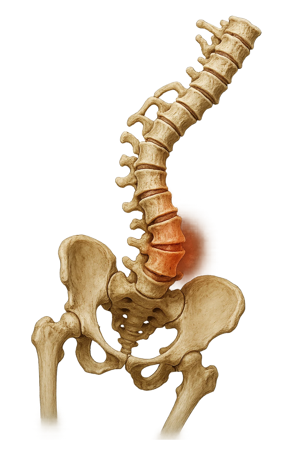 SPINA DORSALE STORTA E INFIAMMATA CON BACINO UMANO ANATOMICO REALISTICO INCLINATO, iperrealistica 4k emoji
