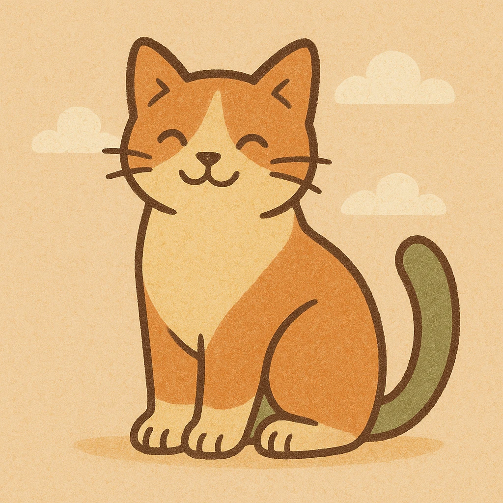 a friendly cat sitting in warm flat colors emoji