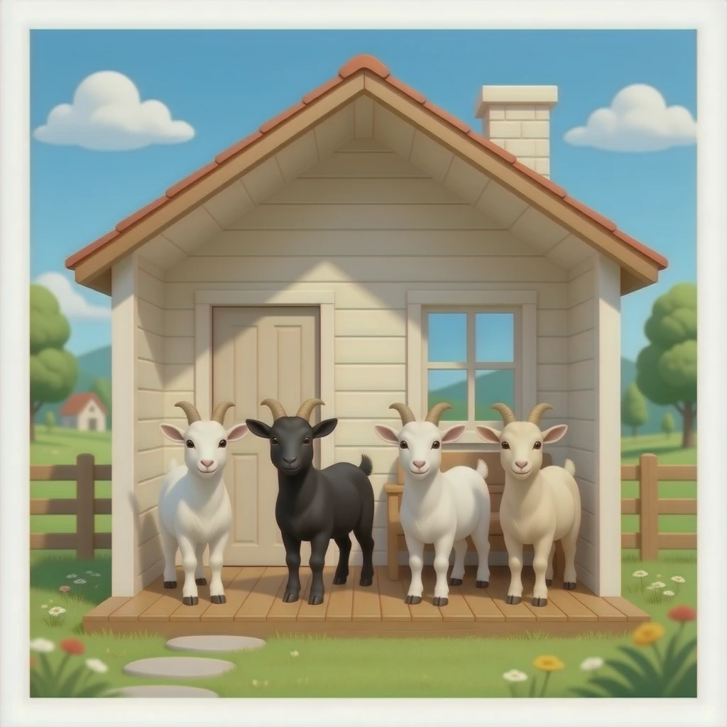siete cabritas en una casa de fondo realista emoji