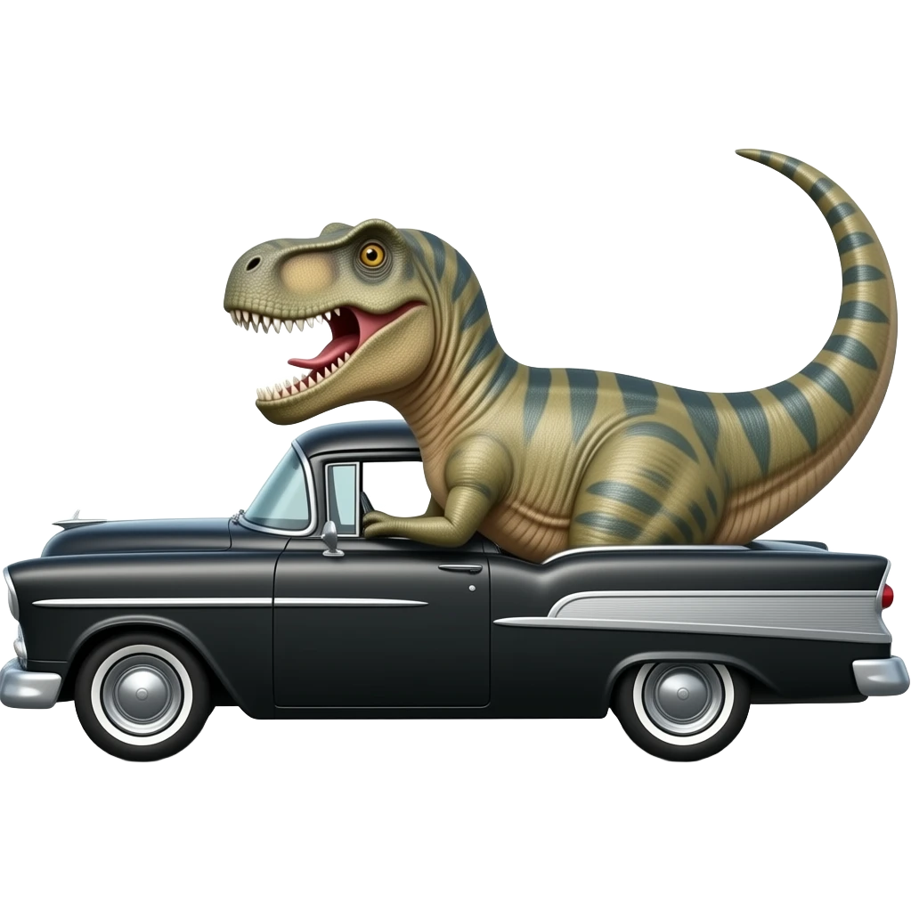 dinosaur driving black 1955 chevy side view emoji