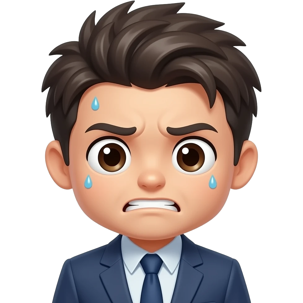 Create a looped animated emoji of a stressed office worker (CLT style).

Style:
- chibi cartoon
- dark humor
- expressive face
- messy hair

Animation:
- sweating
- head shaking slightly
- loop seamless

Background:
- transparent

Format:
- webp animated
- 512x512 emoji
