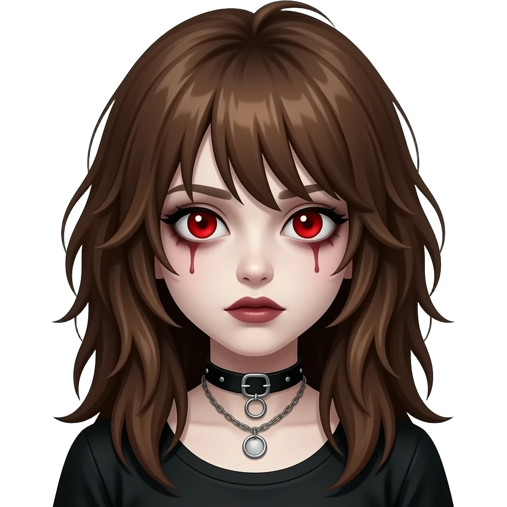 Girl, zombie, brown hair, long, emo, shaggy, dark, spooky, creepy, red eyes emoji