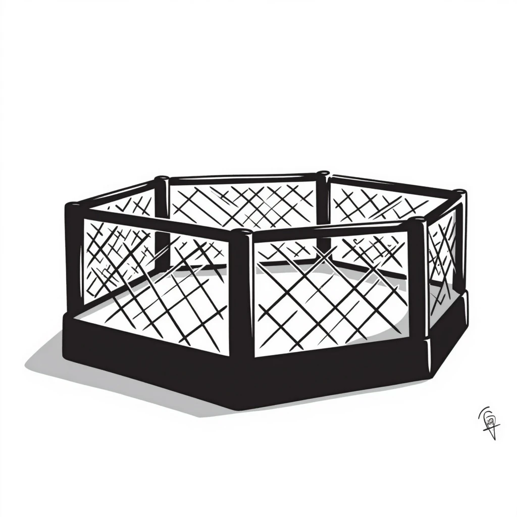 UFC octagon with fence, stylized illustration, bold lines emoji