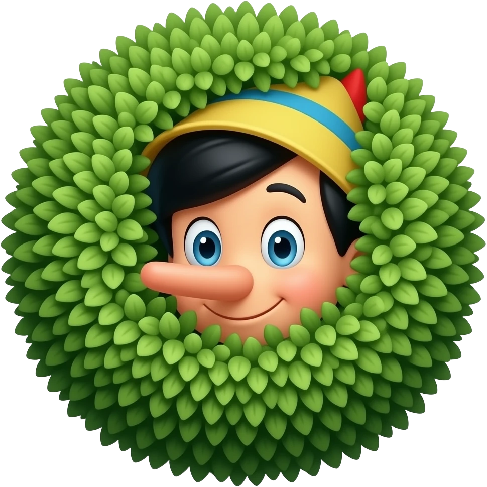Pinoccio with long nose hiding in a bush emoji