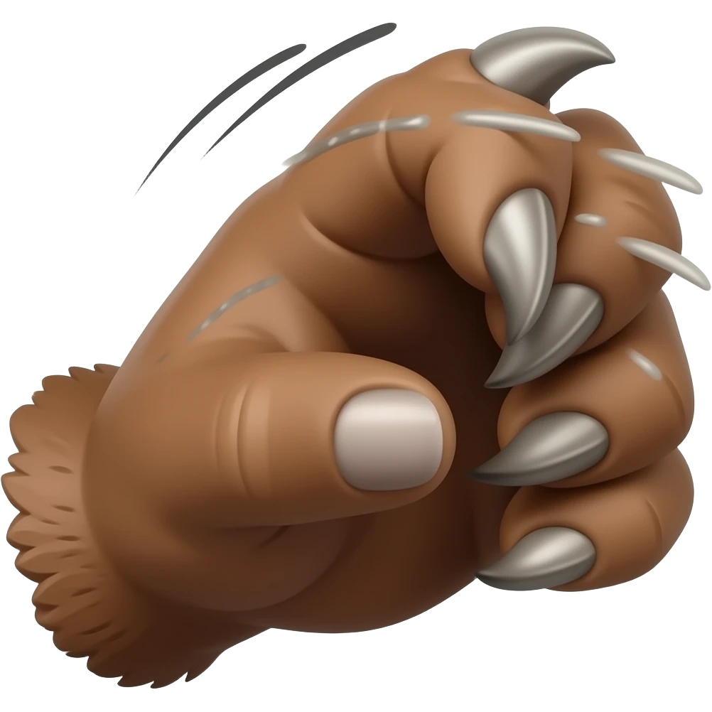 rotate a non-cartoonish bear's hand sideways with claws swiping to attack emoji