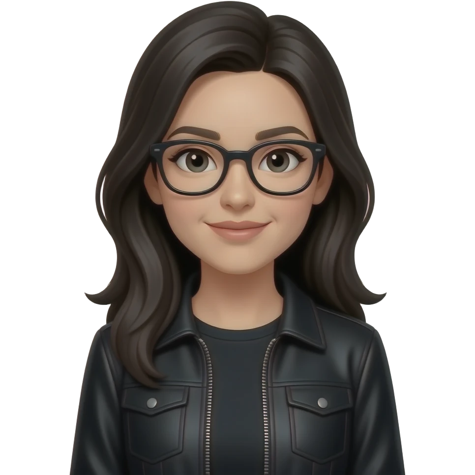 woman  in all Black jacket and Glass no white full black emoji