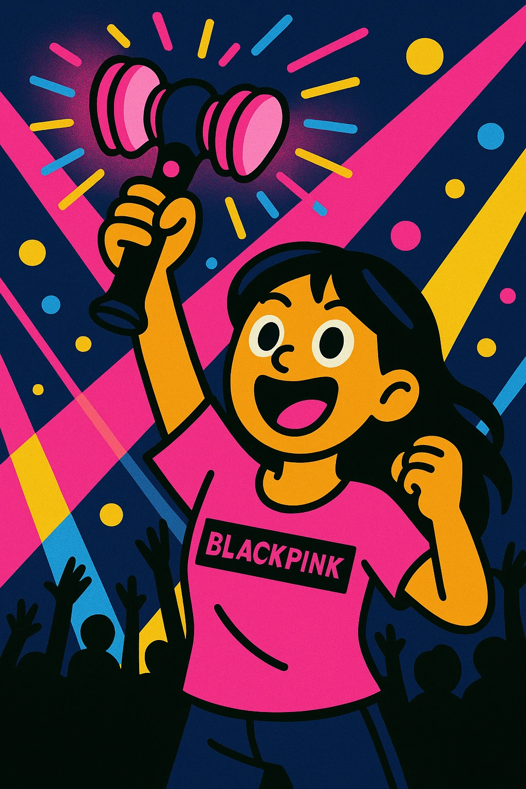 a fan holding a Blackpink light stick, vibrant, energetic, concert vibe emoji