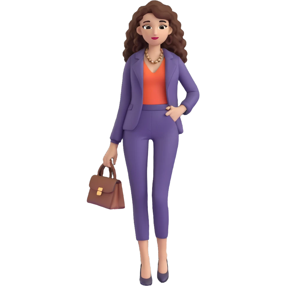 Trendy fashionable woman with long curly hair wearing chic clothes emoji