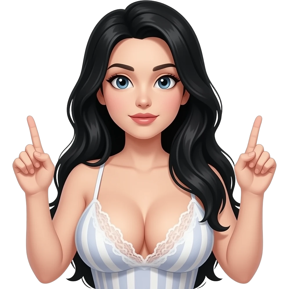 Black hair with big boobs out nipples showing with arms gesturing I don’t know emoji