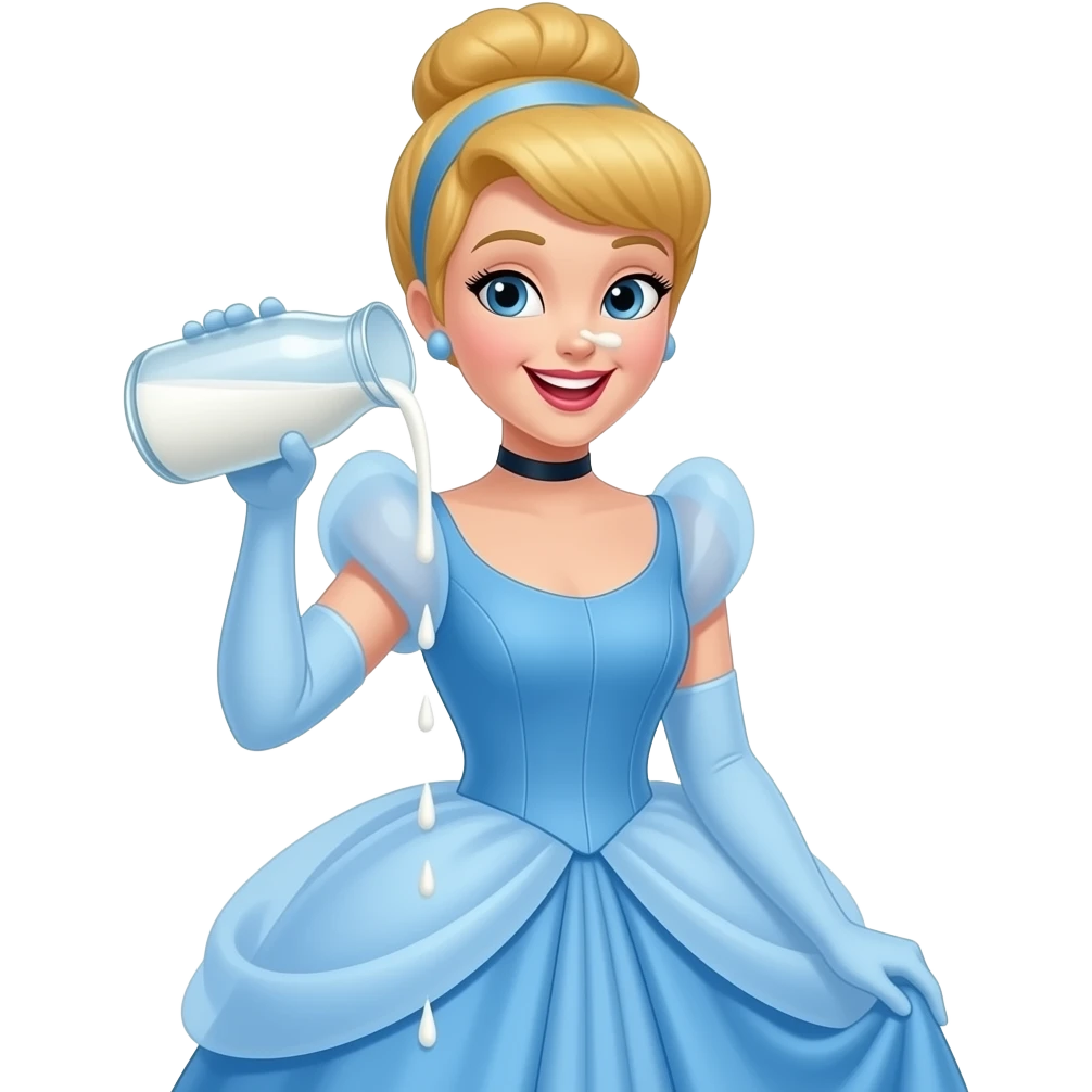 Cinderella with milk coming out of her nose, laughing and waiting emoji