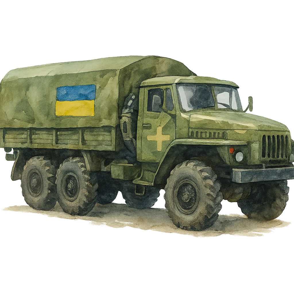 watercolor style Ukrainian military transport emoji