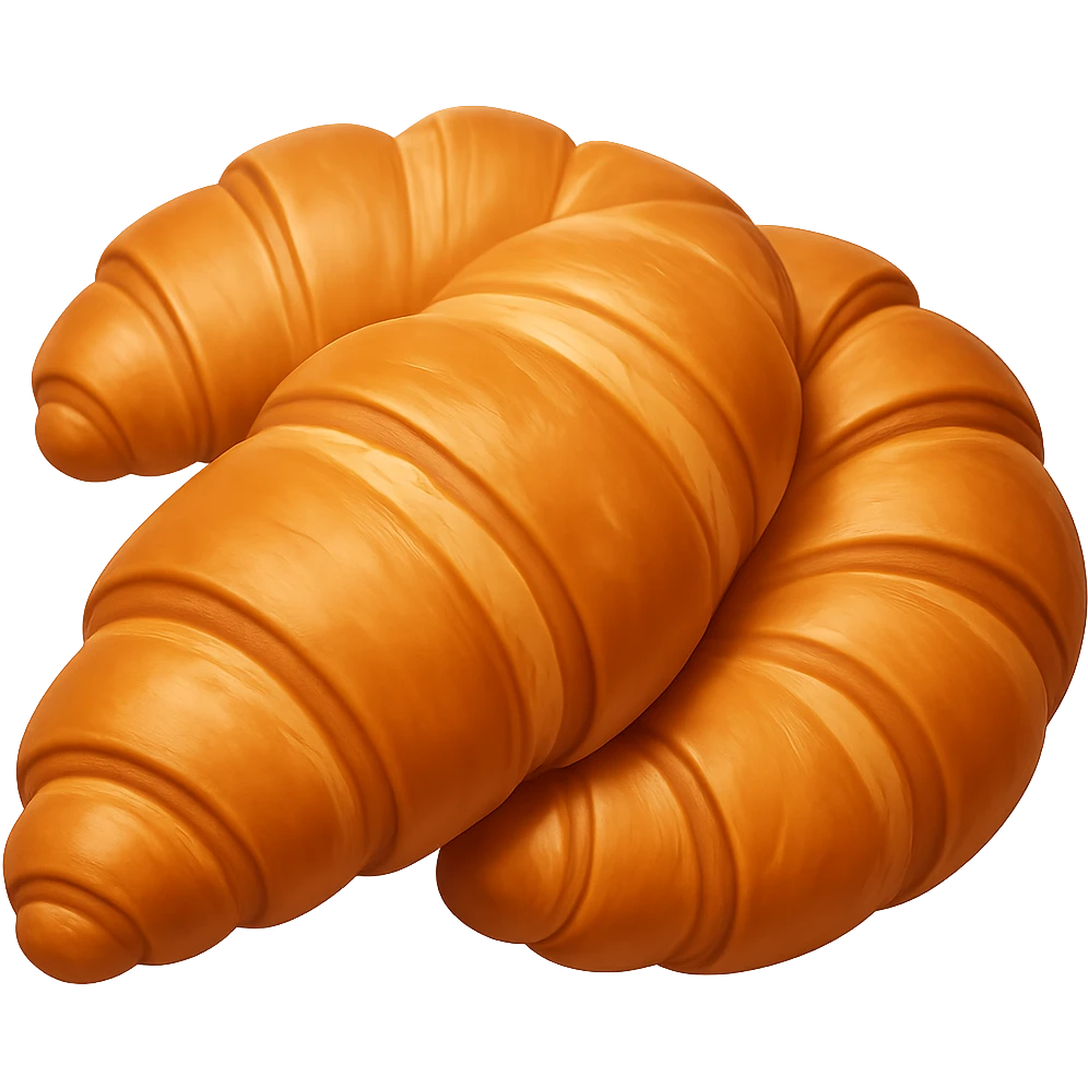 Create another croissant in the style of Apple emojis, with no background. The style is apple emoji style, concise prompt. emoji