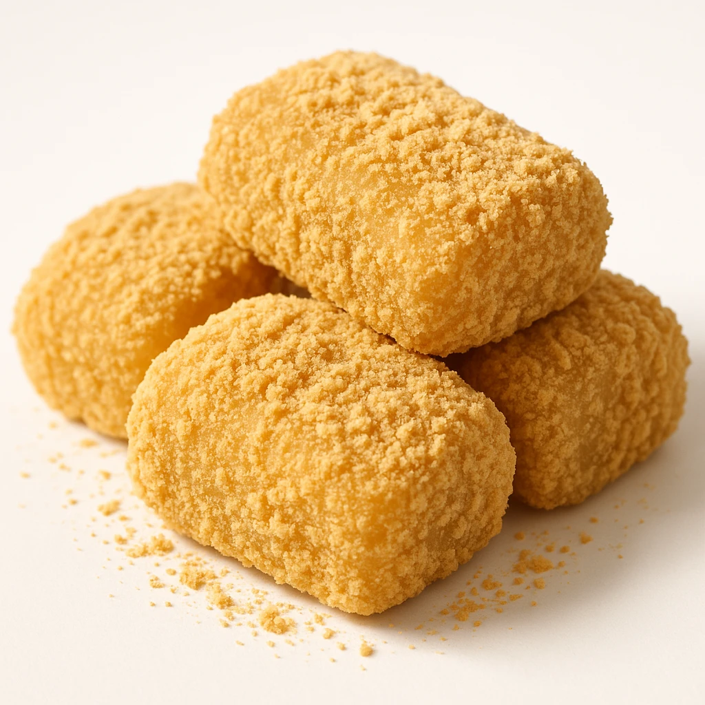 injeolmi rice cakes covered in roasted soybean powder, soft and chewy texture, close-up, isolated on white background, warm natural lighting emoji