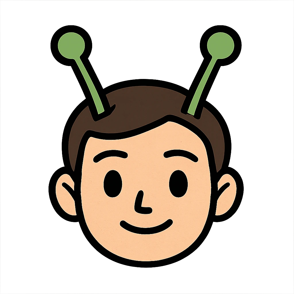 face with green alien antennae, digital illustration emoji