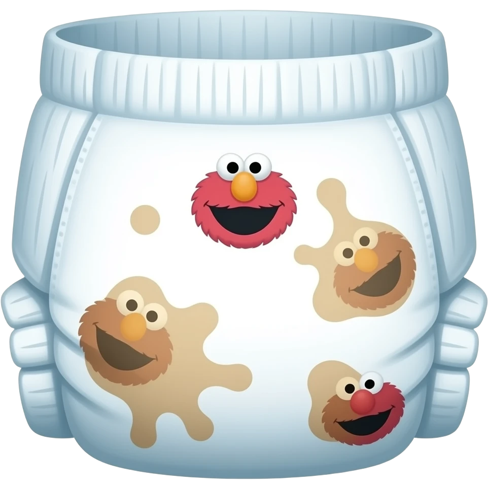 a cute sesame street designed adult diaper stained brown when looked at from behind emoji