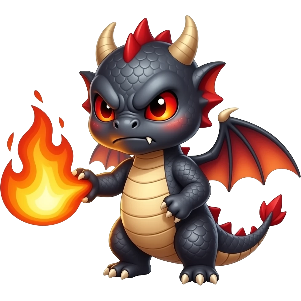 Cute angry Baby dragon throwing fire emoji