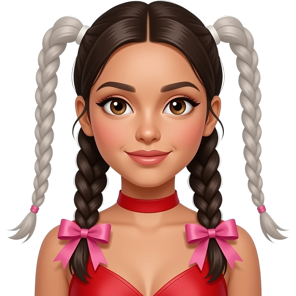 latina braided girl with big pink ribbon , red designer cloth closeup emoji