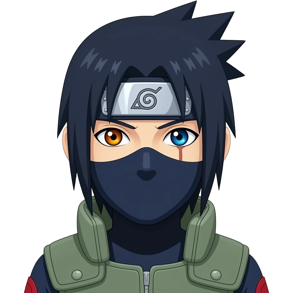 Sasuke Uchiha with sharingan  in one eyed and rinnegan in another eye emoji