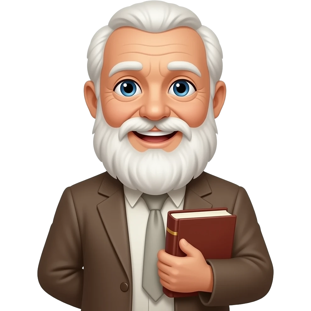 wise old man white beard smile with Bible light brown skin emoji