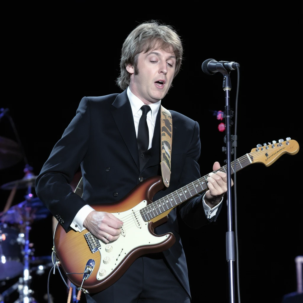 Paul McCartney playing guitar suit emoji