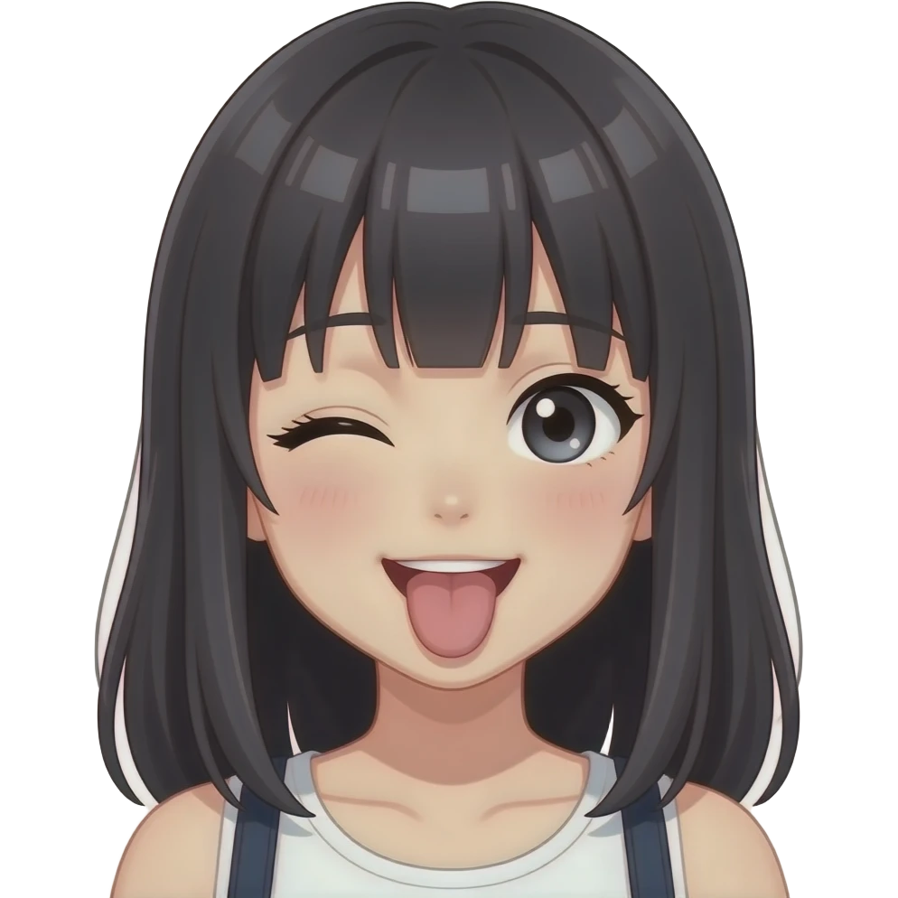 dil çıkarıp tek gözünü kırpan bir anime kızı emoji