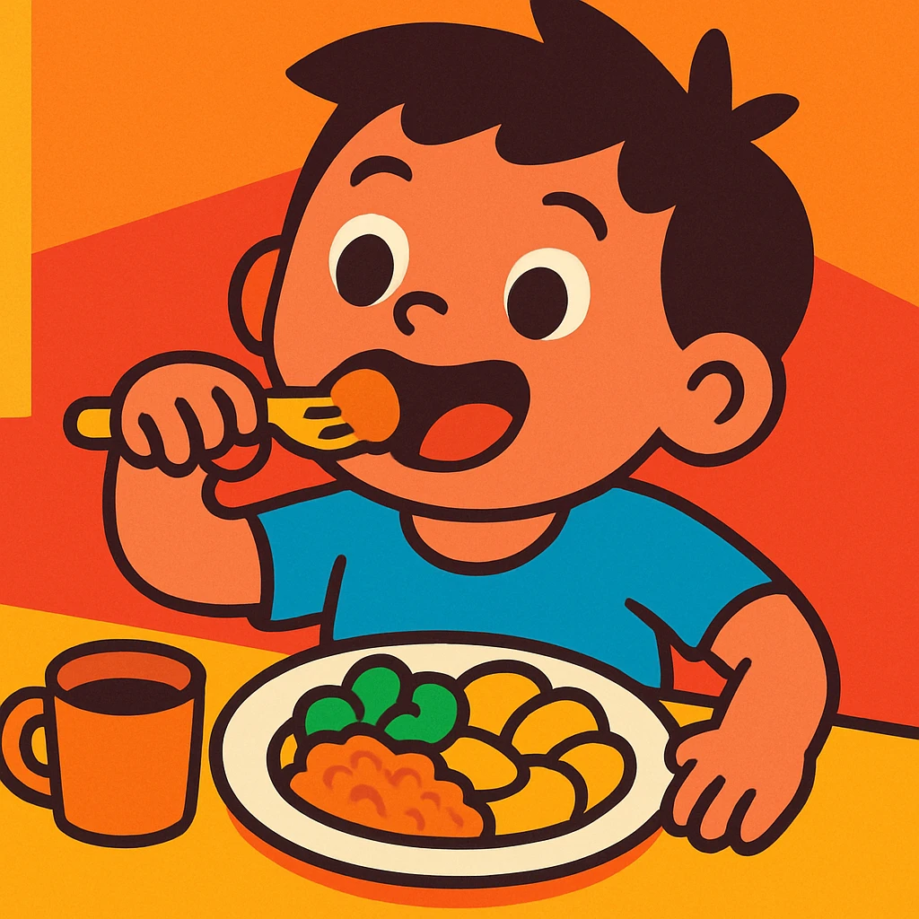 kid eating, vibrant cartoon style emoji