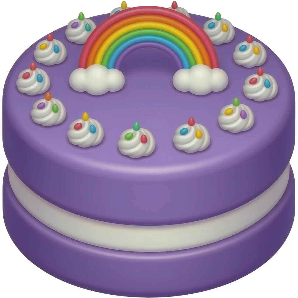 purple cake with round rainbow sprinkles emoji