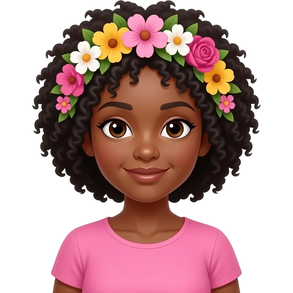 african Woman with flowers and pink shirt top emoji
