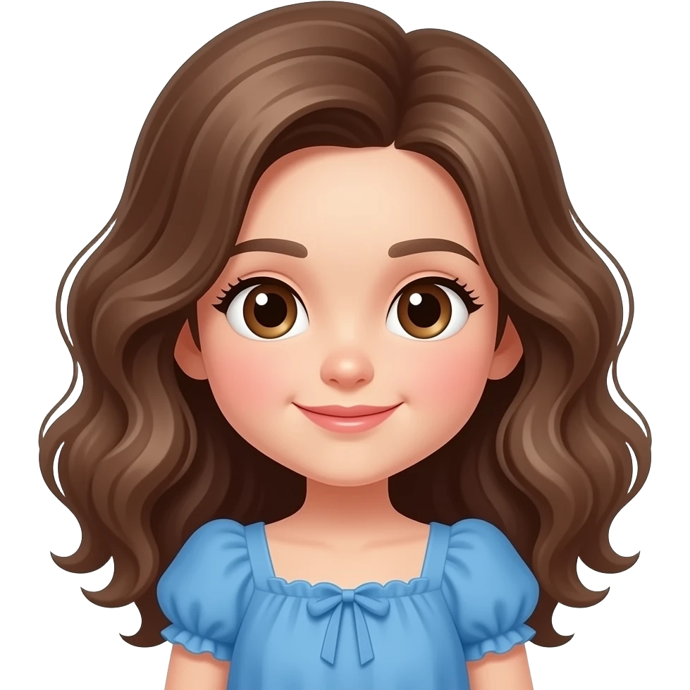 Menina  mais emoji cabelo andulado é  grande roupa azul  vestido e olho marrom e  criança emoji
