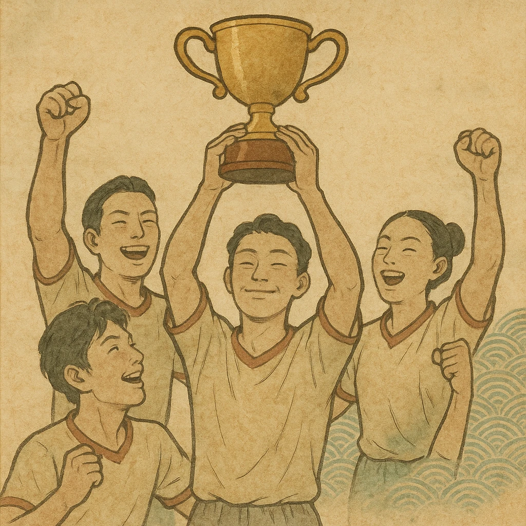 team celebrating with trophy emoji