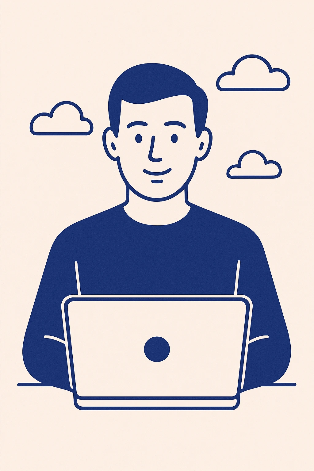 a white man in front of a laptop, minimal flat style emoji
