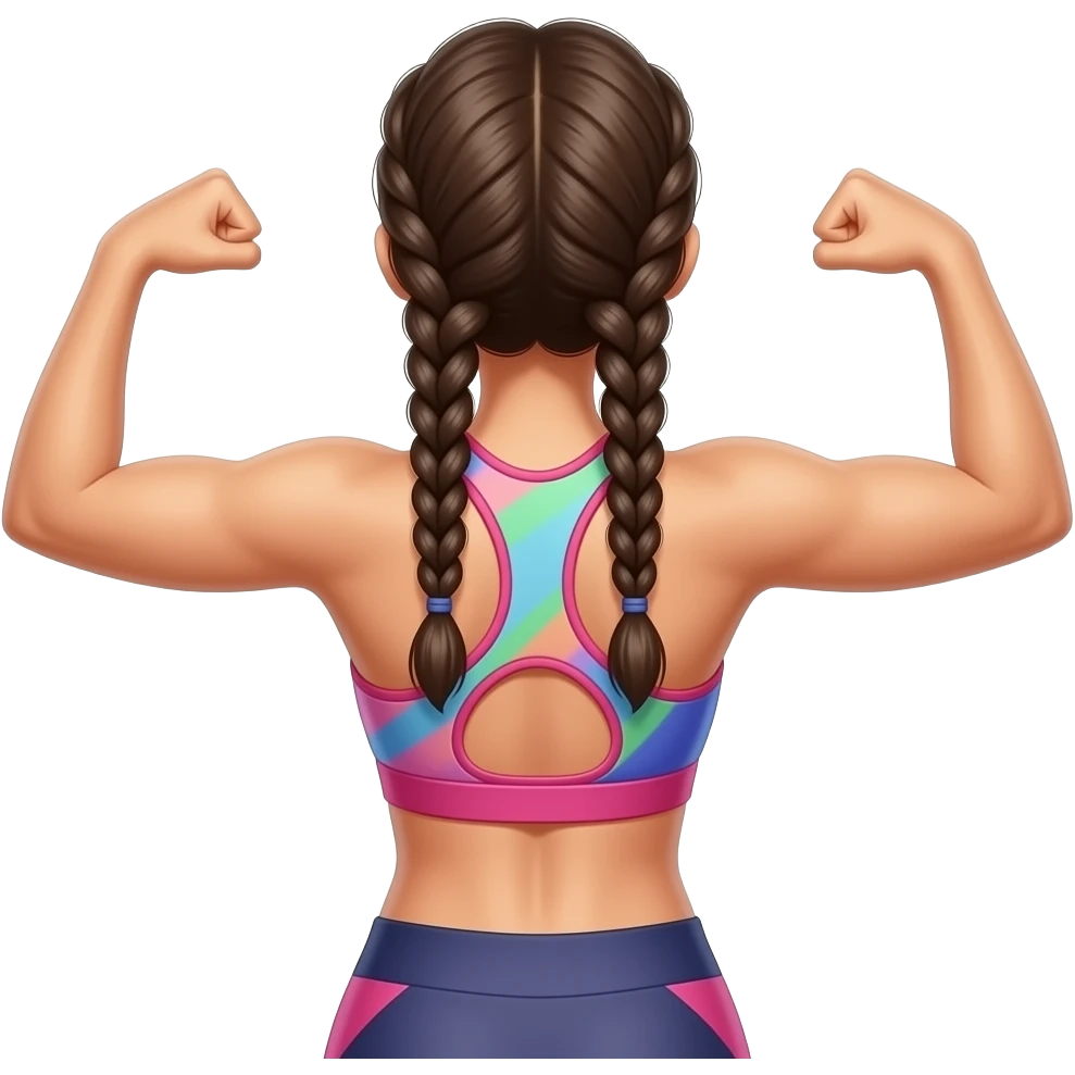 gym braid women with back arched flexing colourful gym clothes closeup emoji