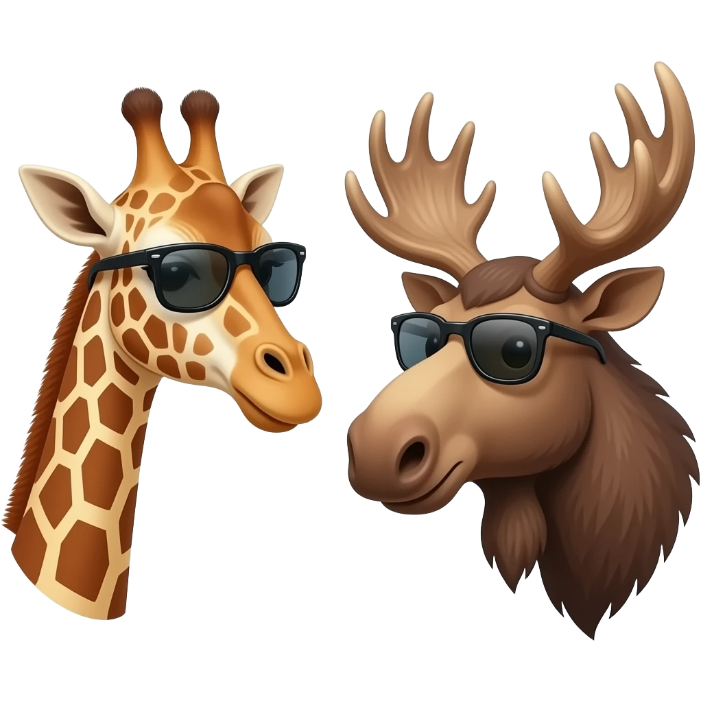 Einfacher Giraffenkopf und Elchkopf schauen sich an und beide cool mit Sonnenbrille emoji
