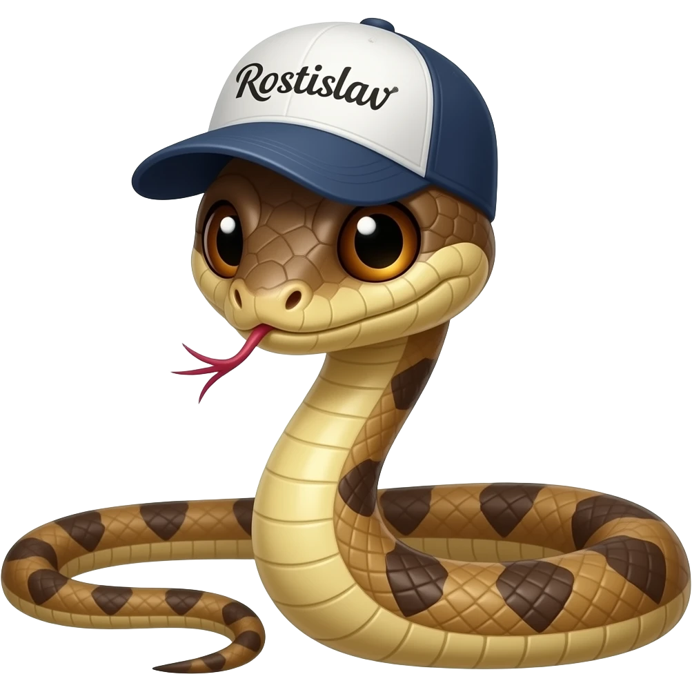 A brown-eyed snake wearing a cap with the inscription "Rostislav" drinks wine. emoji
