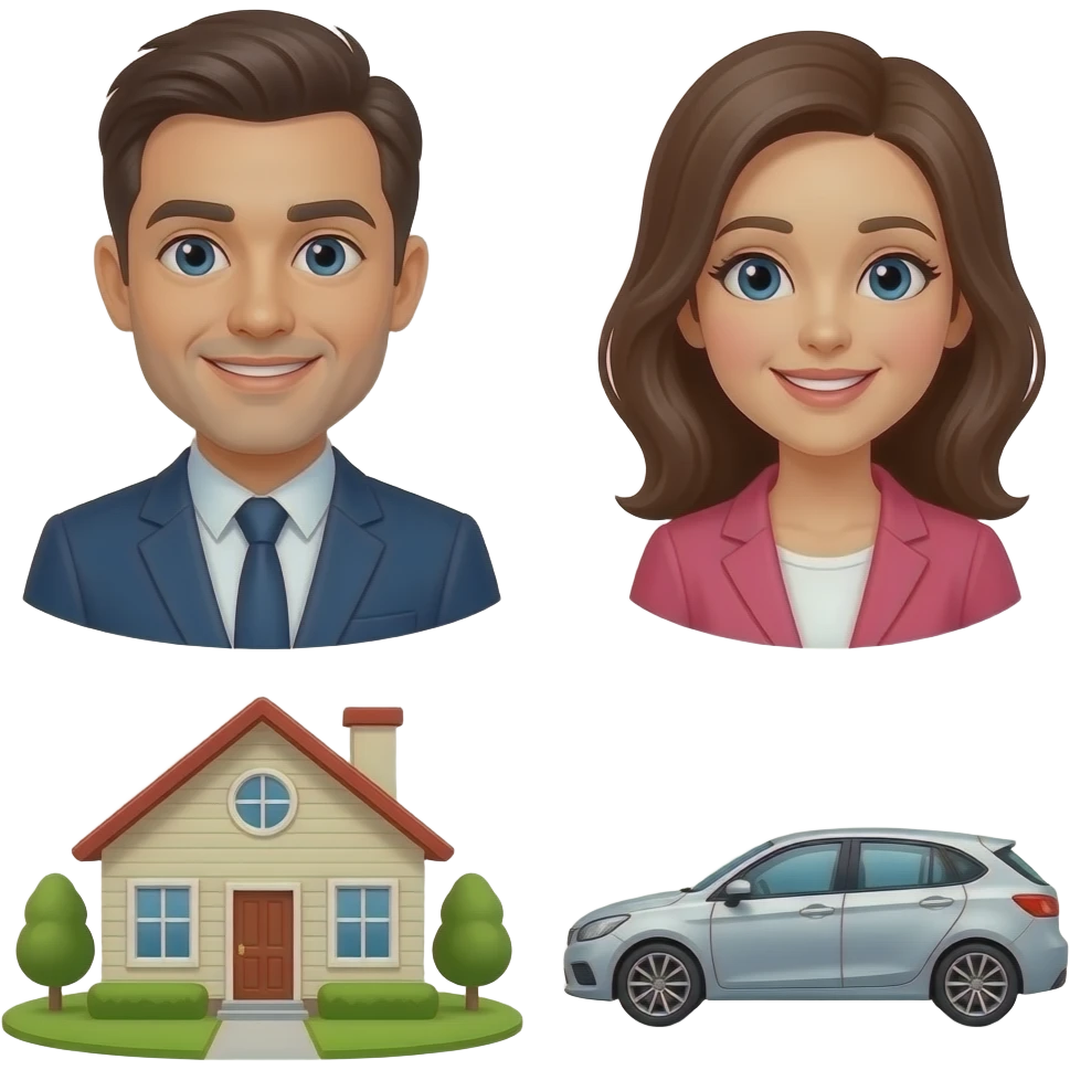 man and woman with house and car emoji