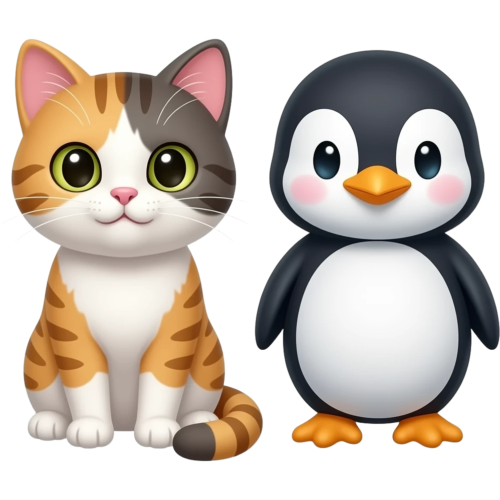 Cute cat and cute penguin emoji