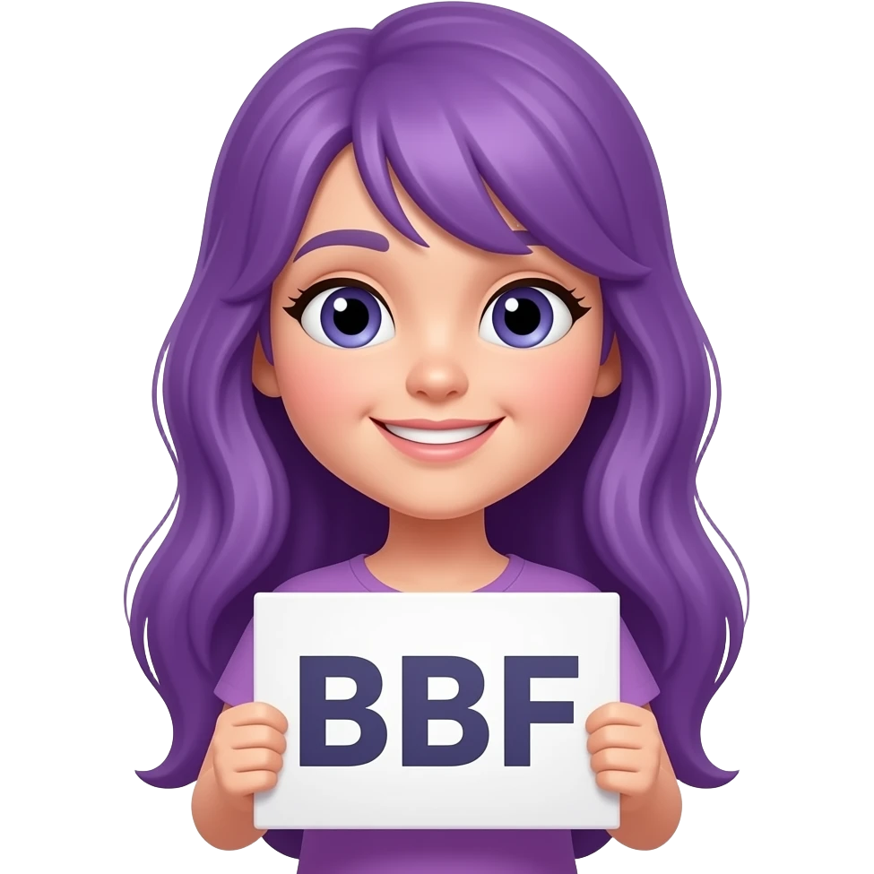 girl with long purple hair with a BBF sign emoji