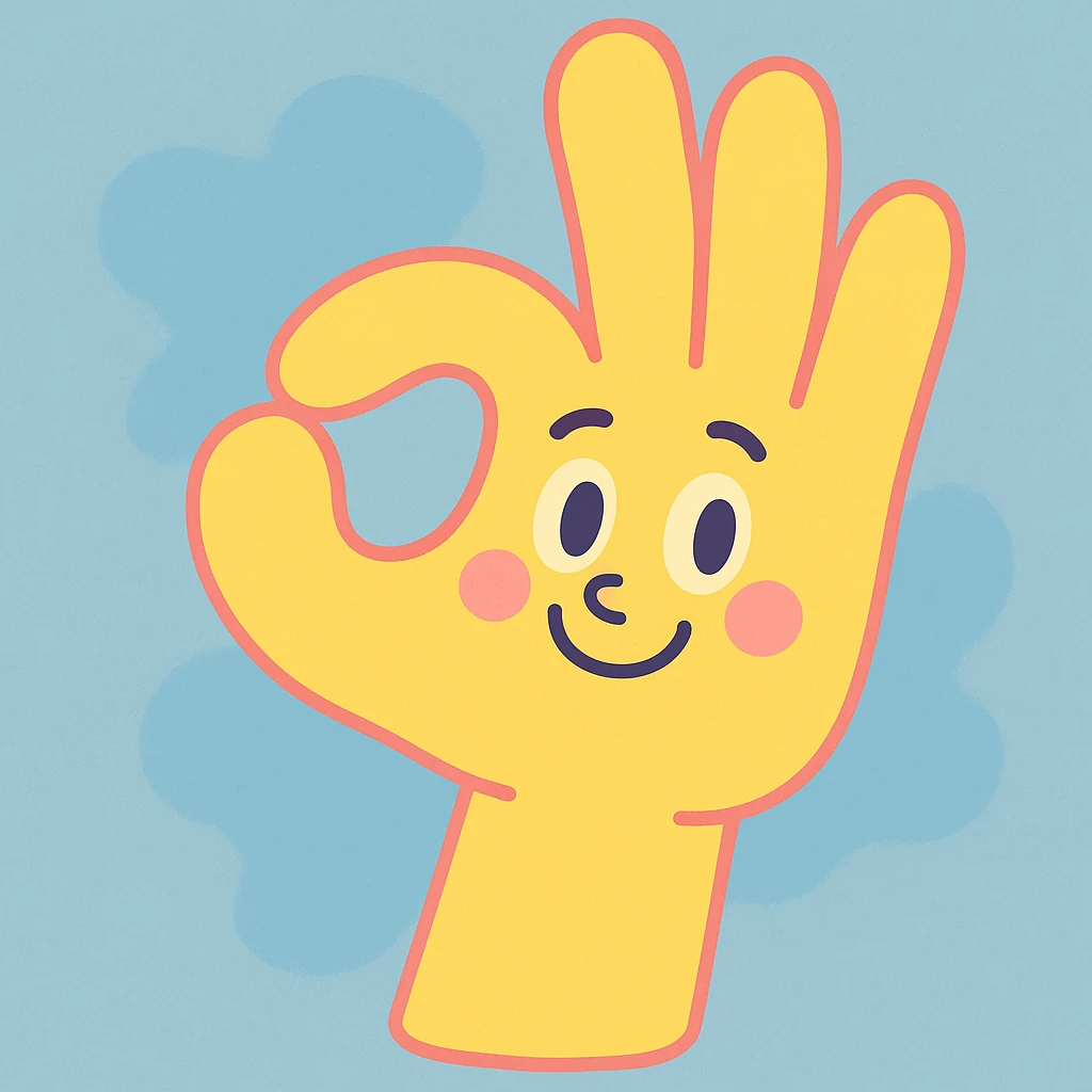 hand making the 'OK' gesture, pastel toon style, yellow color emoji